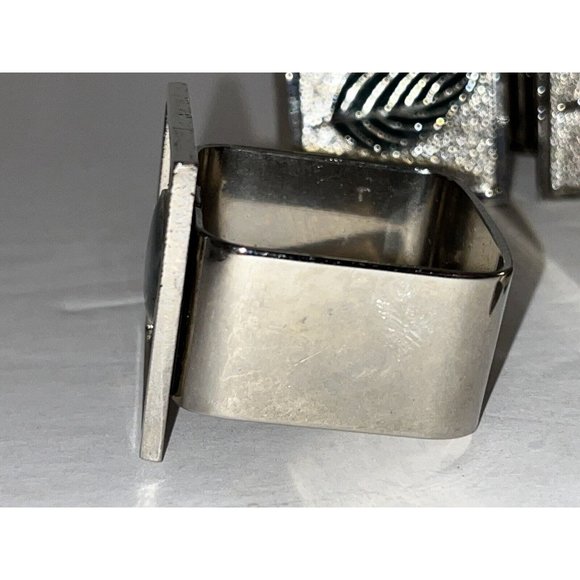 Heavy Cast Metal Leaf Napkin Rings Lot of 8 Square Green Enamel Silver Tone - Picture 3 of 7